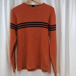 Ferruche Men's Orange Waffle Knit Crewneck Sweater XL TG Navy Stripe